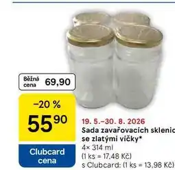 Tesco Sada zavařovacích sklenic se zlatými víčky, 4× nabídka