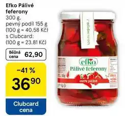 Tesco Efko Pálivé feferony, 300 g. pevný podíl 155 g nabídka