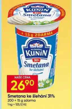 Hruška Kunín Smetana ke šlehání 31 % 200g + 15g nabídka