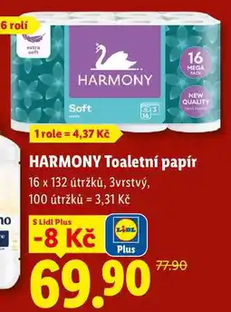 Lidl HARMONY Toaletní papír 16 x 132 útržků, 3vrstvý nabídka