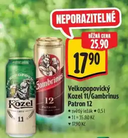 Albert Velkopopovický Kozel 11 Gambrinus Patron 12 nabídka