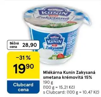 Tesco Mlékárna Kunín Zakysaná smetana krémovitá 15% nabídka