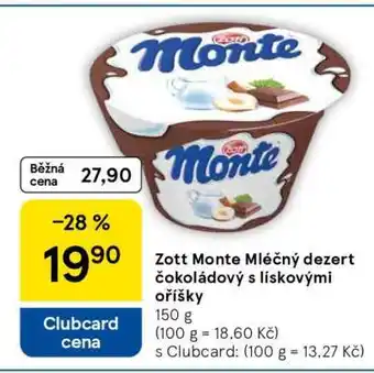 Tesco Zott Monte Mléčný dezert čokoládový s lískovými oříšky nabídka