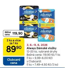 Tesco Always Dámské vložky nabídka