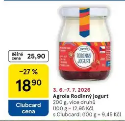 Tesco Agrola Rodinný jogurt nabídka