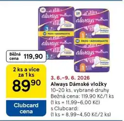 Tesco Always Dámské vložky nabídka