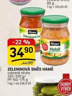 Flop ZELENINOVÁ SMĚS HAMÉ vybrané druhy 320-330 g/ PP 150-175 g nabídka