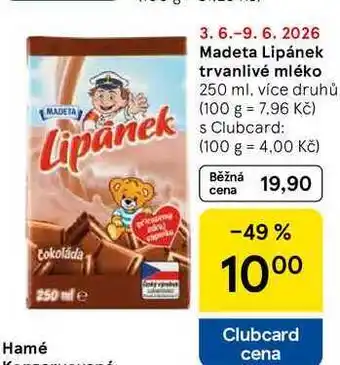 Tesco Madeta Lipánek trvanlivé mléko, 250 ml, více druhů nabídka