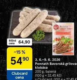 Tesco Ponnath Bavorská grilova klobása, 200 g, balená nabídka