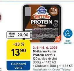Tesco Mlékárna Kunín Protein Termix, 120 g, více druhů nabídka