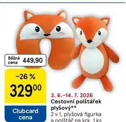 Tesco Cestovní polštářek plyšový, 2 v 1, plyšová figurka a polštář na krk. 1 ks nabídka