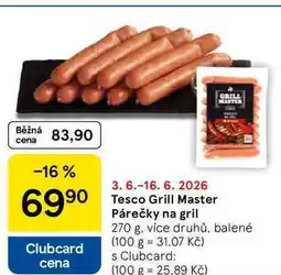 Tesco Tesco Grill Master Párečky na gril, 270 g, více druhů nabídka