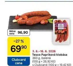 Tesco Tesco Papriková klobása, 360 g, balená nabídka