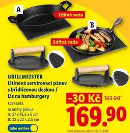 Lidl GRILLMEISTER Litinová servírovací pánev s břidlicovou deskou / Lis na hamburgery, kus/sada nabídka
