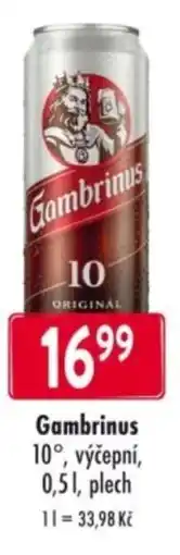 Qanto Gambrinus 10°, výčepní nabídka