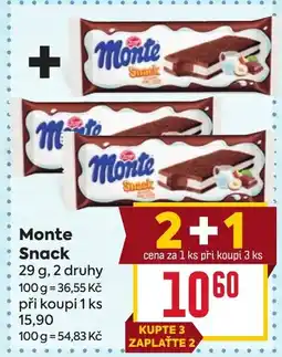 Billa Monte Snack nabídka