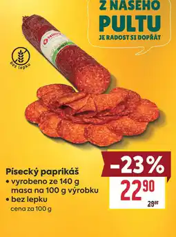 Billa Písecký paprikáš vyrobeno ze 140 g masa na 100 g nabídka