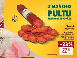 Billa Písecký paprikáš vyrobeno ze 140 g masa na 100 g nabídka