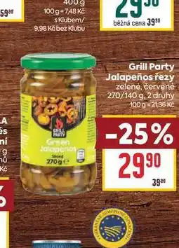 Billa Grill Party Jalapeños řezy zelené, červené 270/140 g nabídka