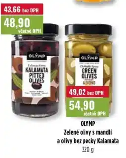 Ratio OLYMP Zelené olivy s mandlí a olivy bez pecky Kalamata nabídka