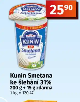 COOP TIP Kunín Smetana ke šlehání 31% nabídka