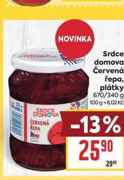 Billa Srdce domova Červená řepa, plátky 670/340 g nabídka