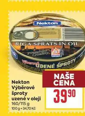 Billa Nekton Výběrové šproty uzené v oleji 160/115 g nabídka