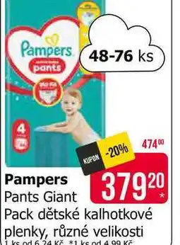 Teta Pampers Pants Giant Pack dětské kalhotkové plenky, různé velikosti 48-76ks nabídka