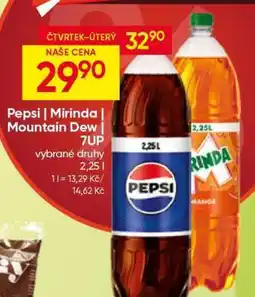 Hruška Pepsi | Mirinda | Mountain Dew | 7UP nabídka