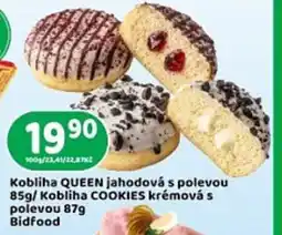 Brněnka Kobliha QUEEN jahodová s polevou/ Kobliha COOKIES krémová s polevou Bidfood nabídka