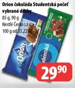 Partner Maloobchodní síť ORION Čokoláda studentská pečeť vybrané druhy nabídka