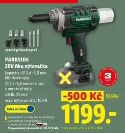 Lidl PARKSIDE 20V Aku nýtovačka nabídka