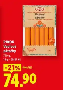 Lidl PIKOK VEPŘOVÉ PÁREČKY nabídka