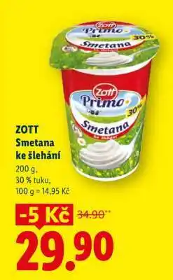 Lidl ZOTT smetana ke šlehání nabídka
