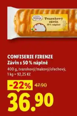 Lidl CONFISERIE FIRENZE Závin s 50 % náplně nabídka