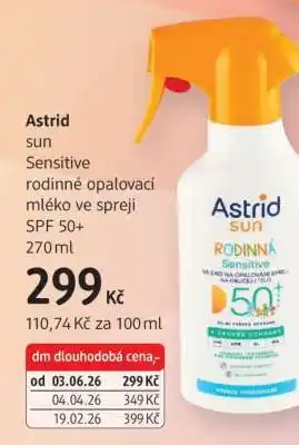 Astrid sun Sensitive rodinné opalovací mléko ve spreji SPF 50+