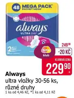 Teta Always ultra vložky 30-56 ks, různé druhy nabídka