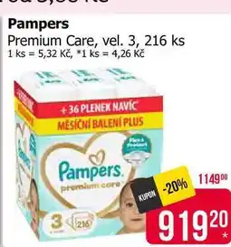 Teta Pampers Premium Care, vel. 3, 216 ks nabídka