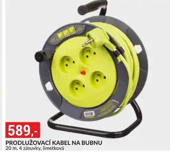 Prodlužovací kabel na bubnu, 4 zásuvky, limetková