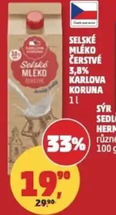 Penny Market Selské mléko čerstvé 3,8% Karlova Koruna nabídka