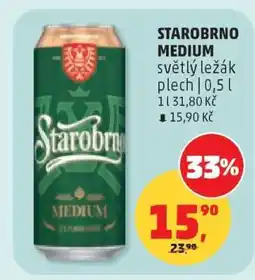 Penny Market STAROBRNO MEDIUM světlý ležák plech 0,5 l nabídka