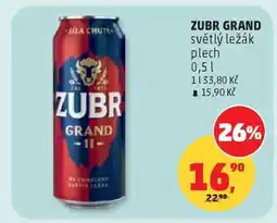 Penny Market ZUBR GRAND světlý ležák plech 0,5 l nabídka