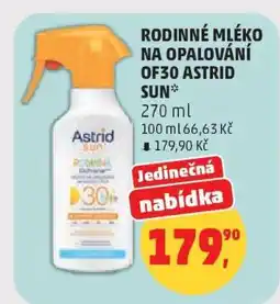 Penny Market Rodinné mléko na opalování OF30 Astrid Sun nabídka