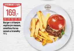 Globus Burger s trhaným vepřovým masem, omáčkou Korea sezam a hranolky nabídka