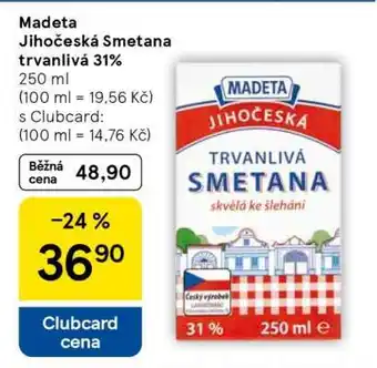 Tesco Madeta Jihočeská Smetana trvanlivá 31% nabídka