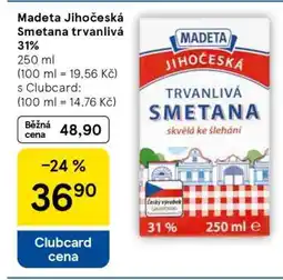 Tesco Madeta Jihočeská Smetana trvanlivá 31% nabídka