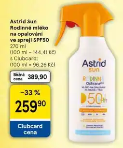 Tesco Astrid Sun Rodinné mléko na opalování ve spreji SPF50 nabídka