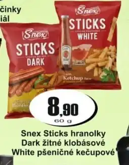 Adam Snex Sticks hranolky Dark žitné klobásové White pšeničné kečupové nabídka