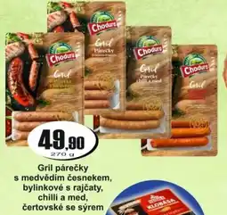 Adam Gril párečky s medvědím česnekem, bylinkové s rajčaty, chilli a med, čertovské se sýrem nabídka