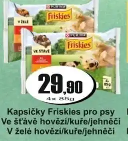 Adam Kapsičky Friskies pro psy Ve šťávě hovězí/kuře/jehněčí V želé hovězí/kuře/jehněčí nabídka